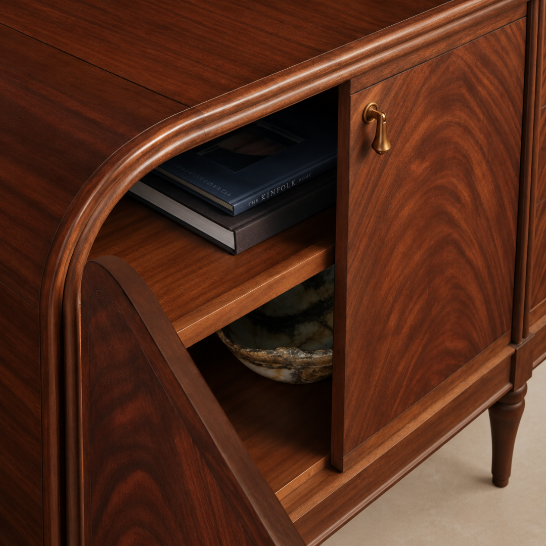 Mahogany Sideboard with Drawers, Brass Hardware Buffet