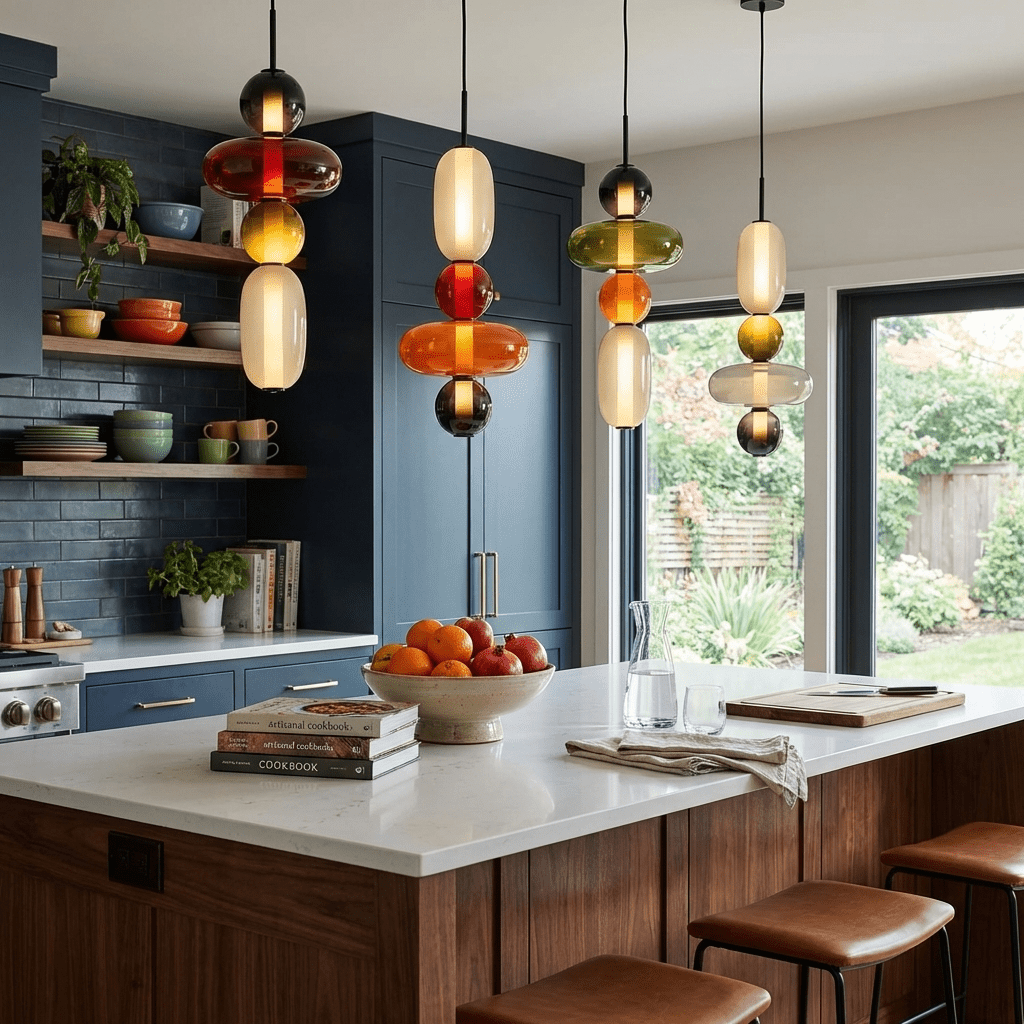 Tinted Glass Jar Pendant Light, Dimmable Kitchen Island LED