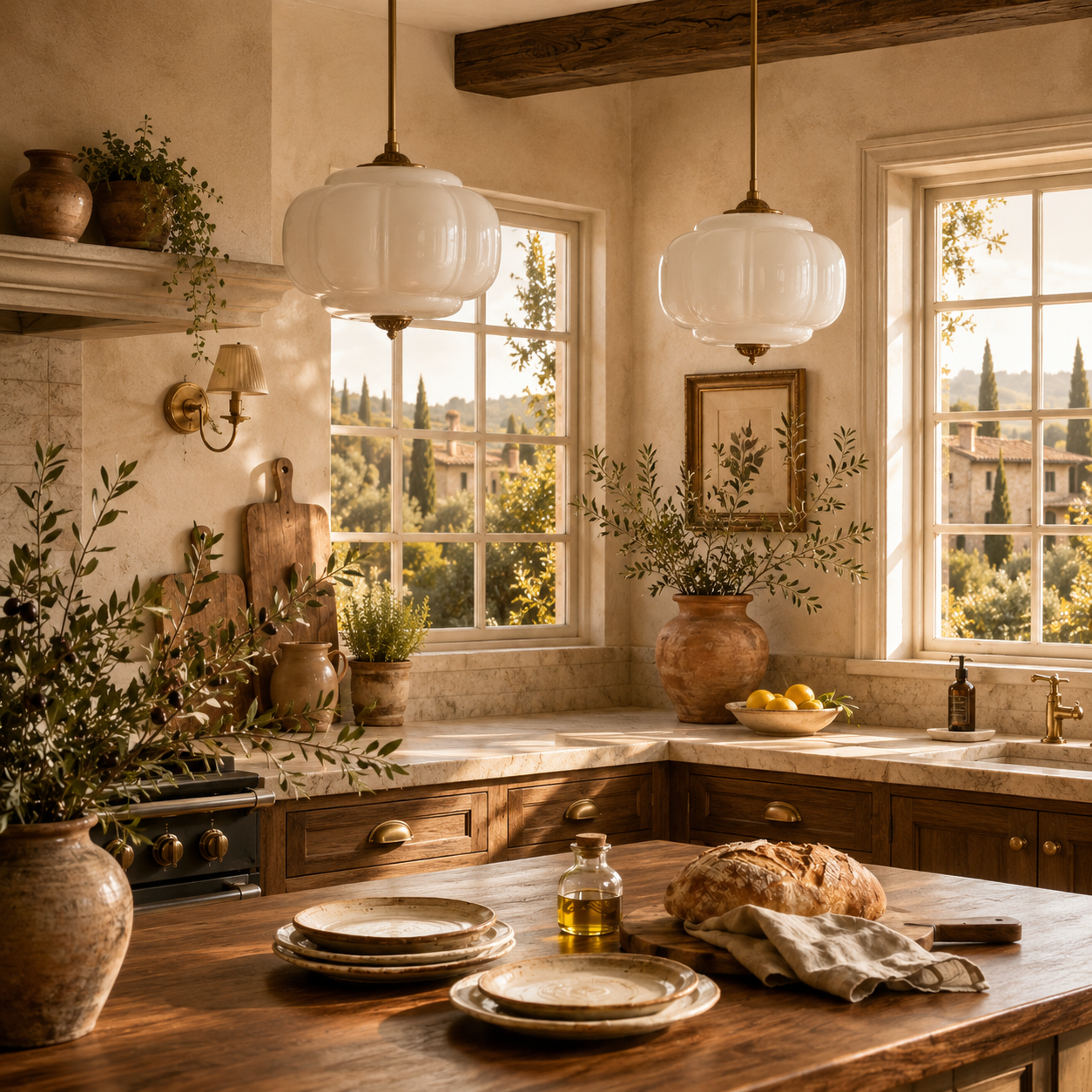 Vintage Scalloped Milk Glass Semi-Flush Ceiling Light — Casa Toscana Brass Bedroom & Hallway Fixture