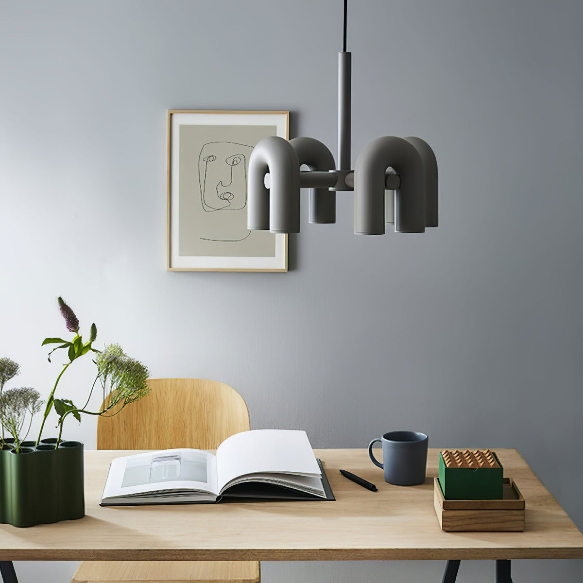 Bauhaus LED Chandelier, Colorful Modular U-Shape Heads