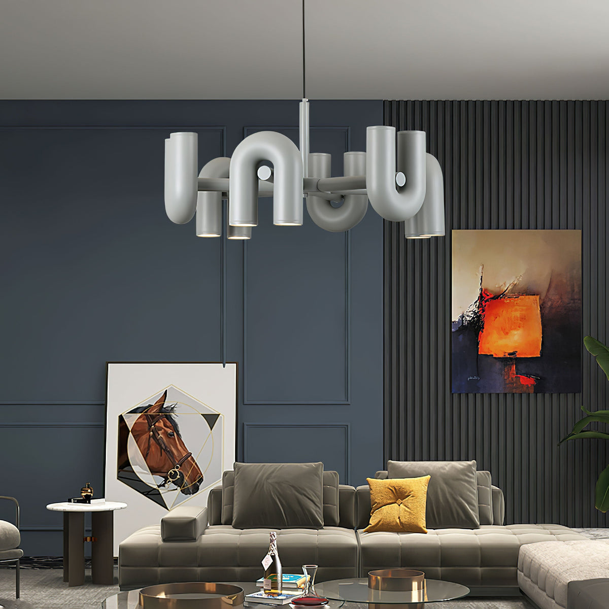 Bauhaus LED Chandelier, Colorful Modular U-Shape Heads