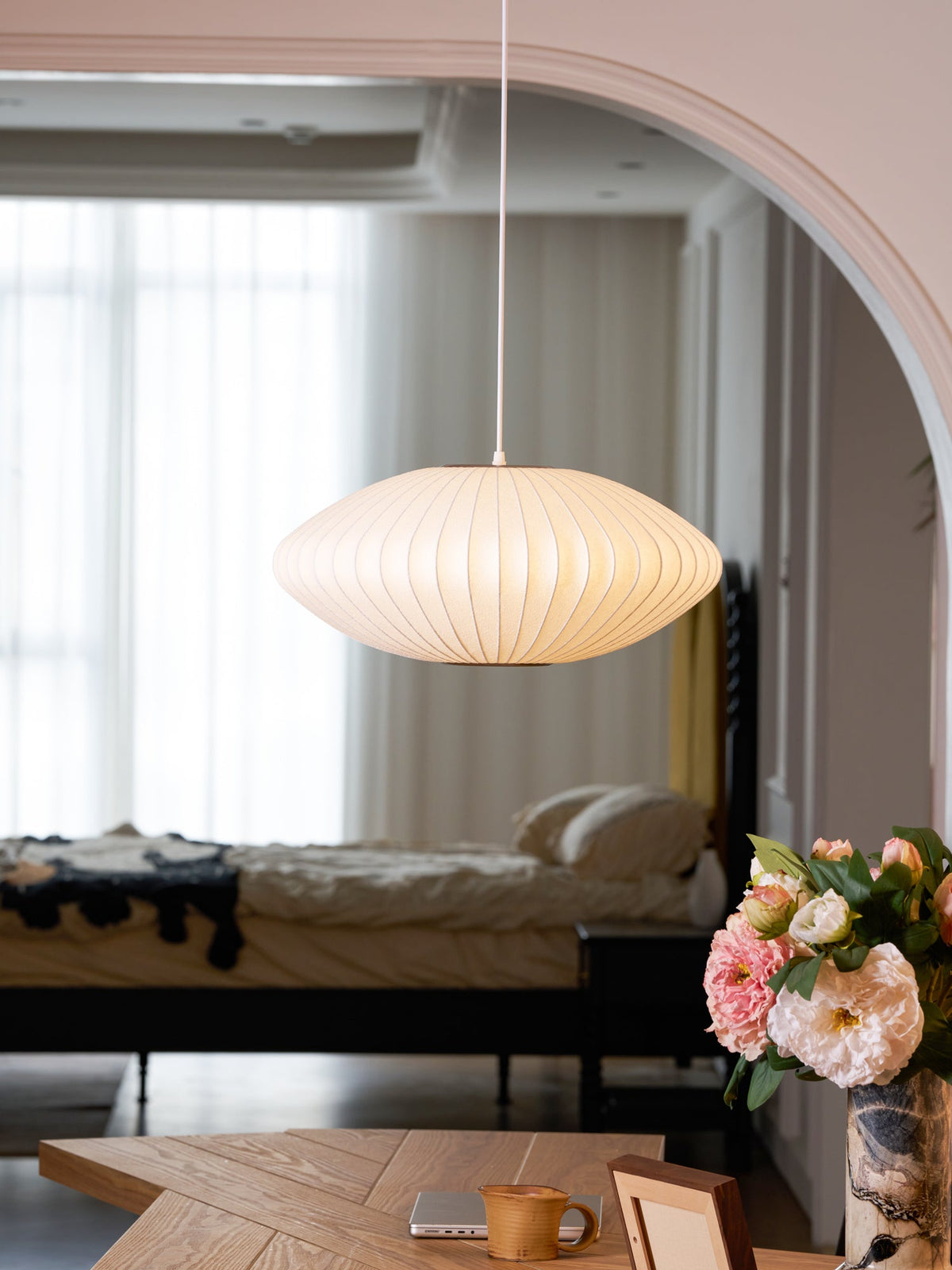 Silk Bubble Pendant Light, Mid Century Bubble Lamp Shade