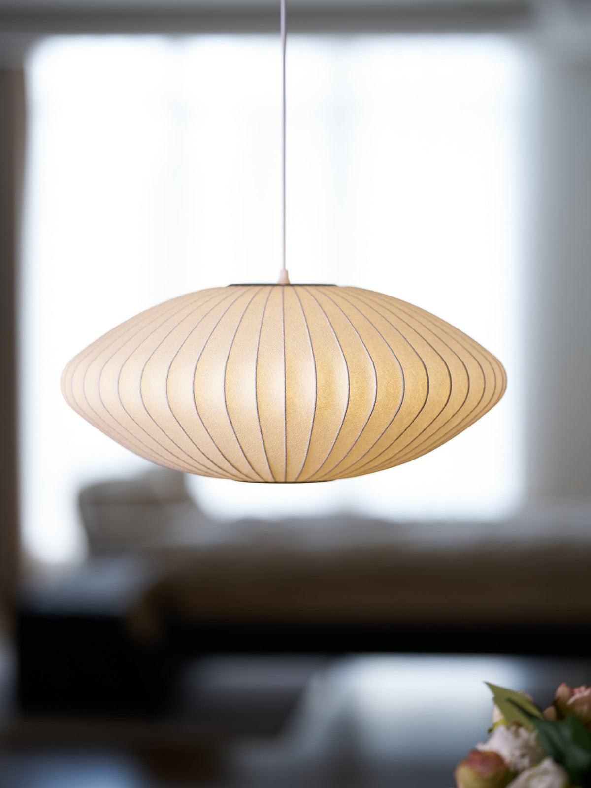 Silk Bubble Pendant Light, Mid Century Bubble Lamp Shade