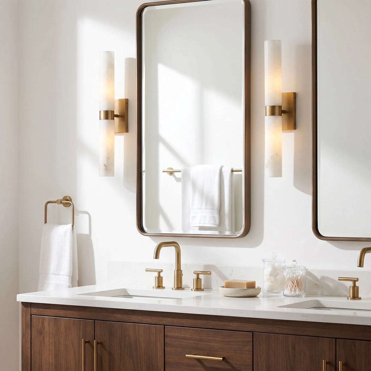 Alabaster Double Tube Sconce, Twin Cylinder Tall Wall Light