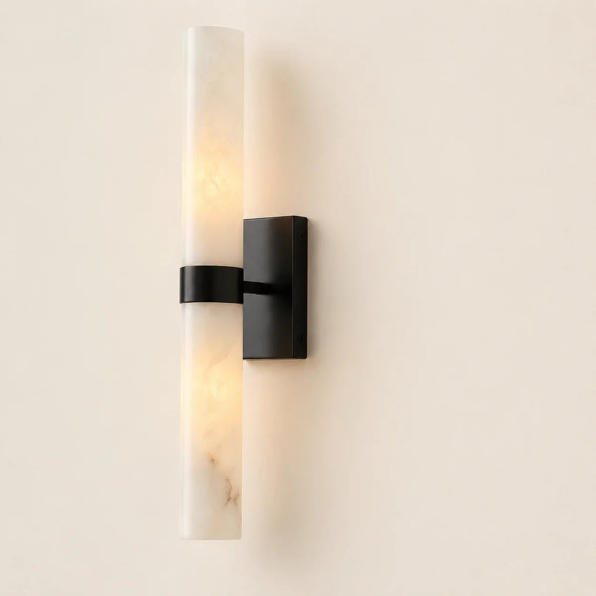 Alabaster Double Tube Sconce, Twin Cylinder Tall Wall Light