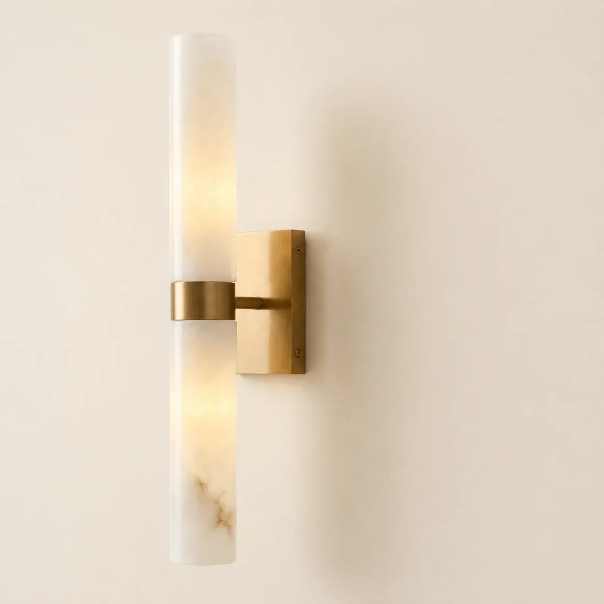 Alabaster Double Tube Sconce, Twin Cylinder Tall Wall Light