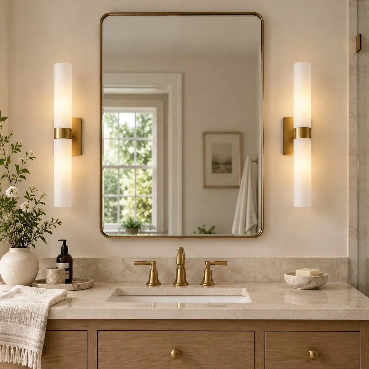 Alabaster Double Tube Sconce, Twin Cylinder Tall Wall Light