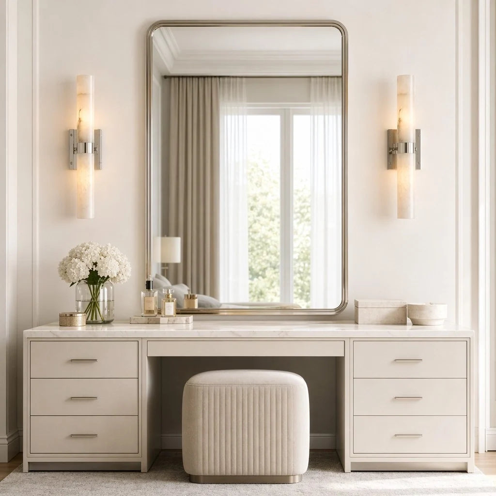 Alabaster Double Tube Sconce, Twin Cylinder Tall Wall Light