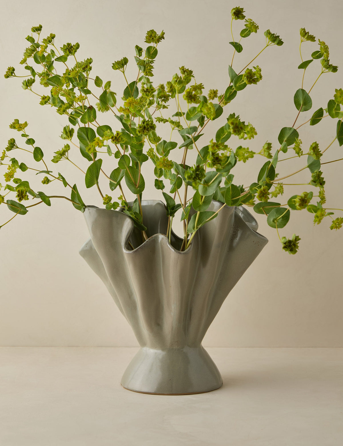 Ruffled Stoneware Vase, Reactive Glaze Decorative Vase