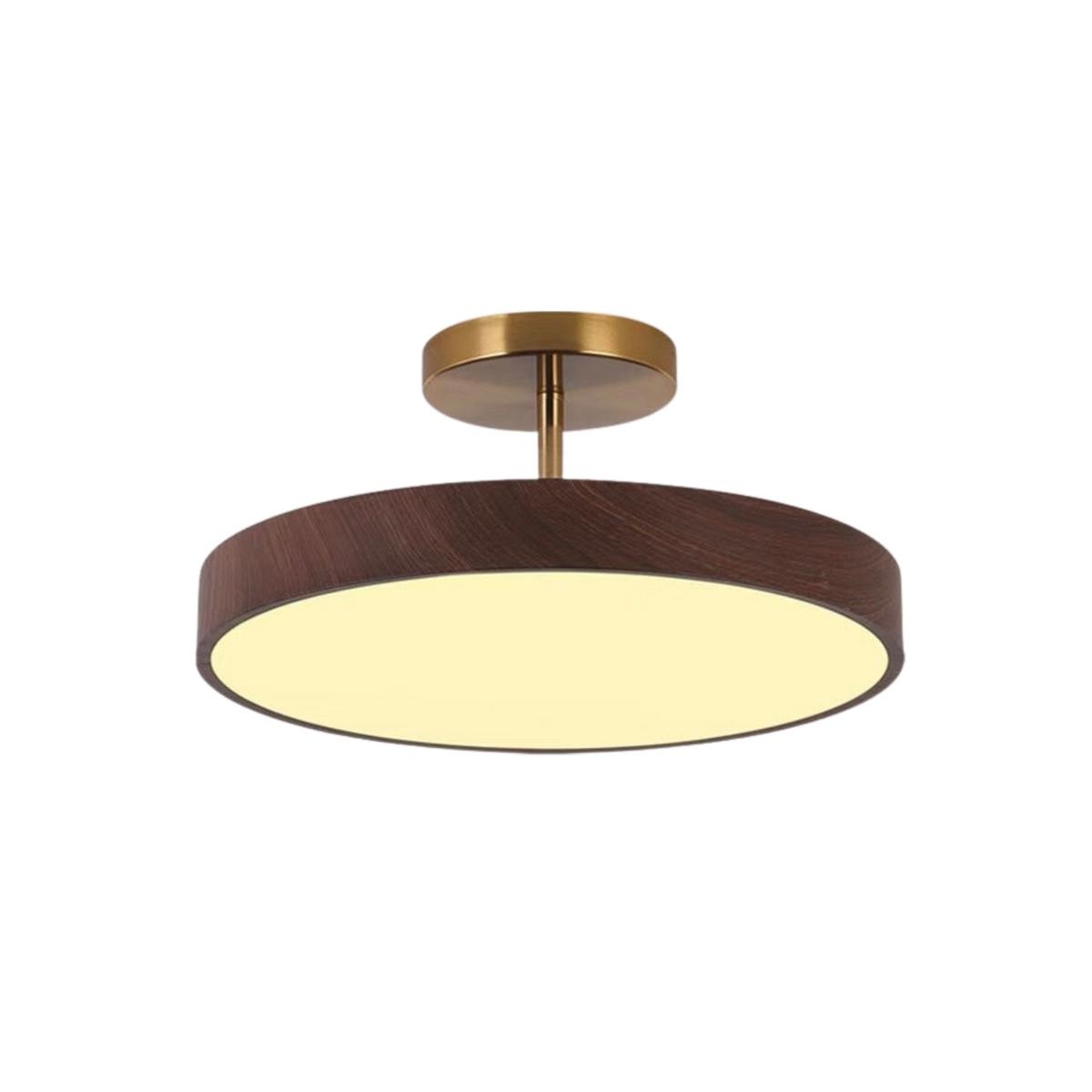 Semi Flush Mount Ceiling Light, Wood Look Disc, Gold Stem