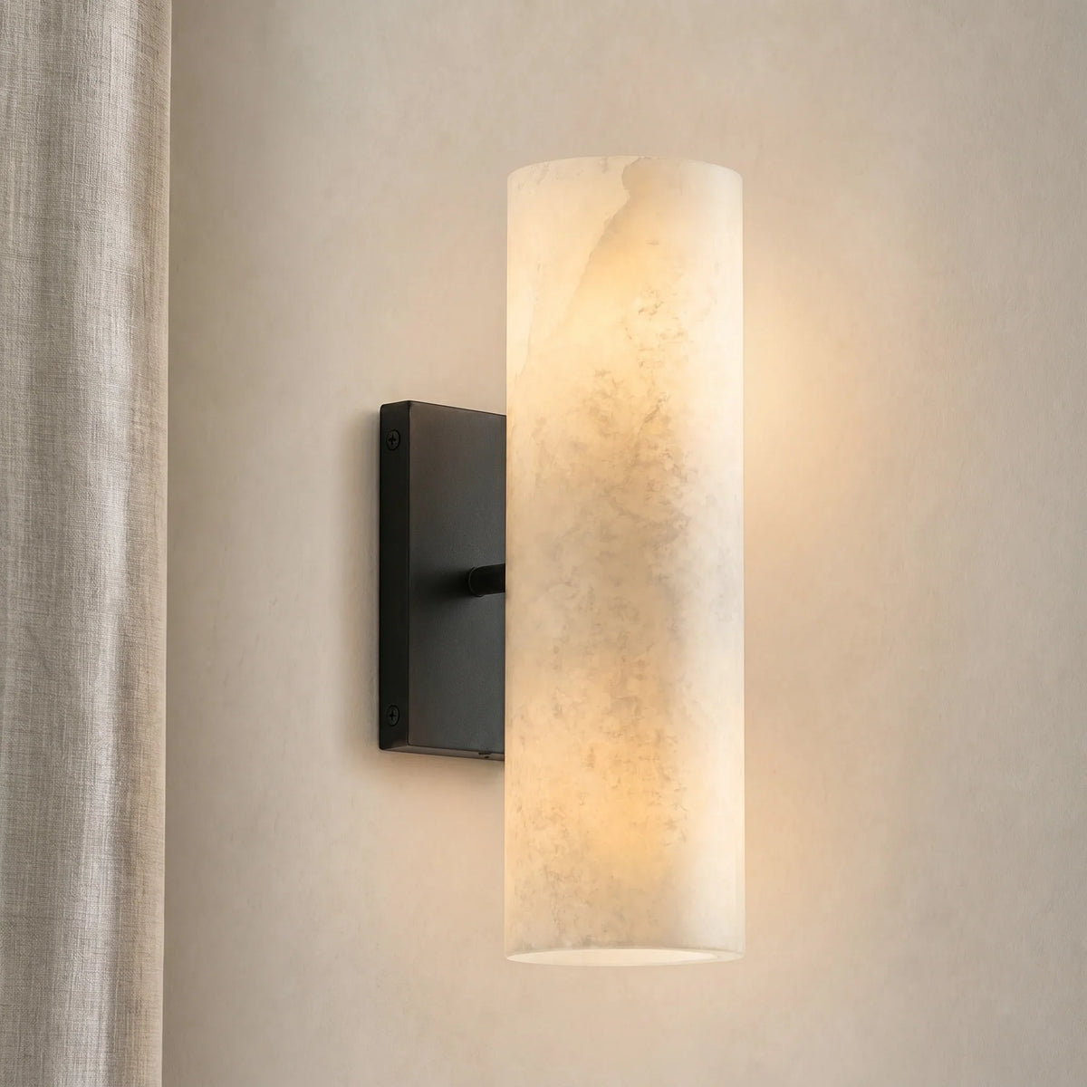 Alabaster Tube Wall Sconce, Single Cylinder, Glass or Stone