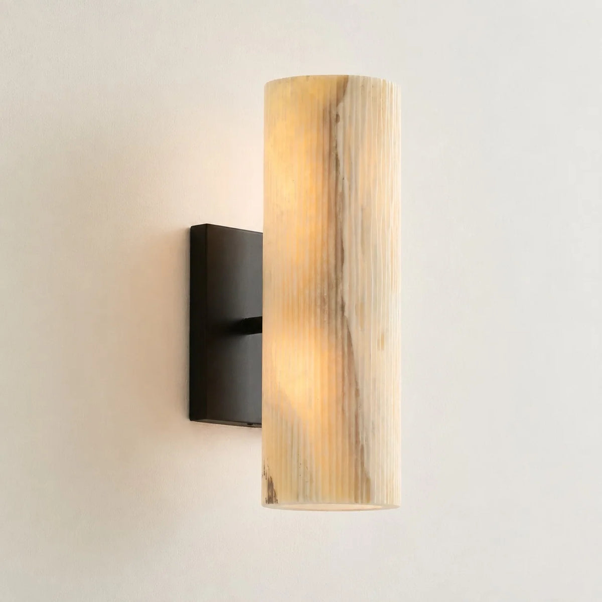 Alabaster Tube Wall Sconce, Single Cylinder, Glass or Stone