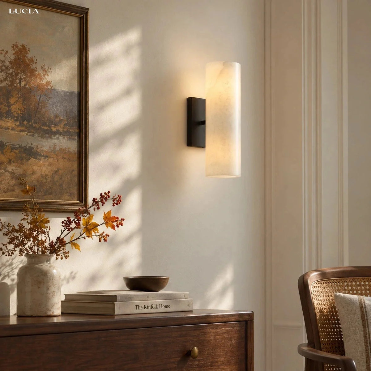 Alabaster Tube Wall Sconce, Single Cylinder, Glass or Stone