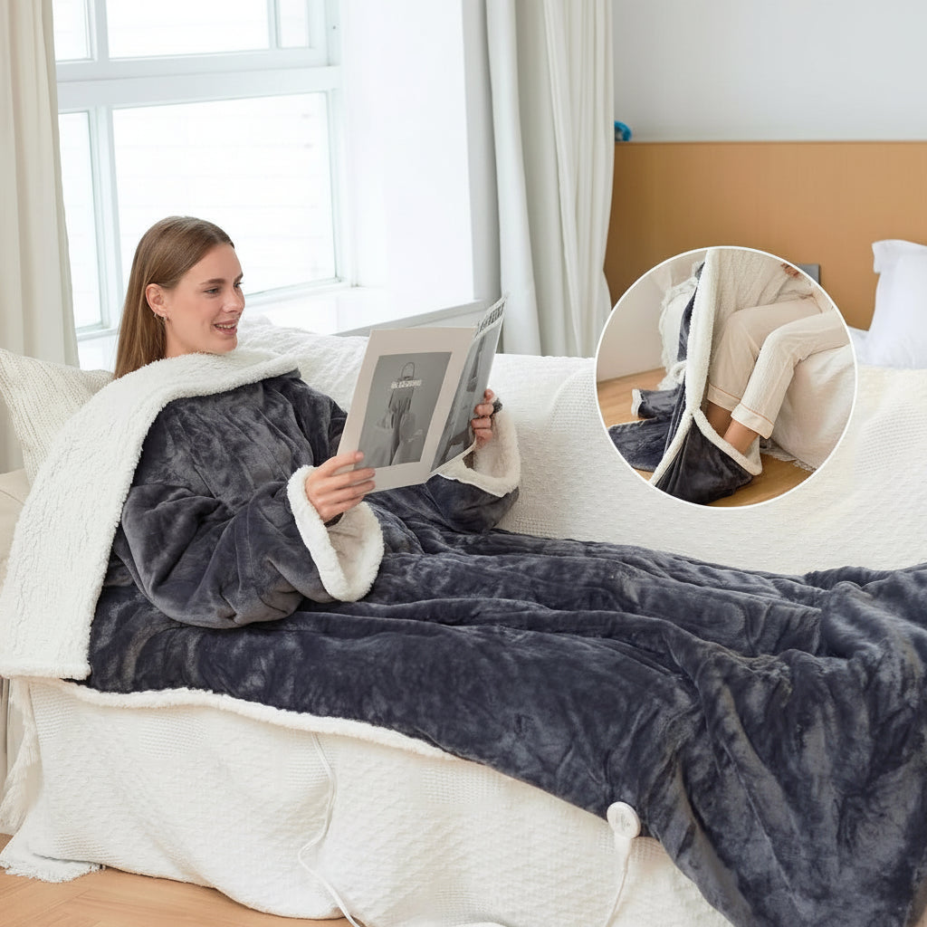 Wearable Heated Blanket, Sherpa Fleece with Foot Pocket