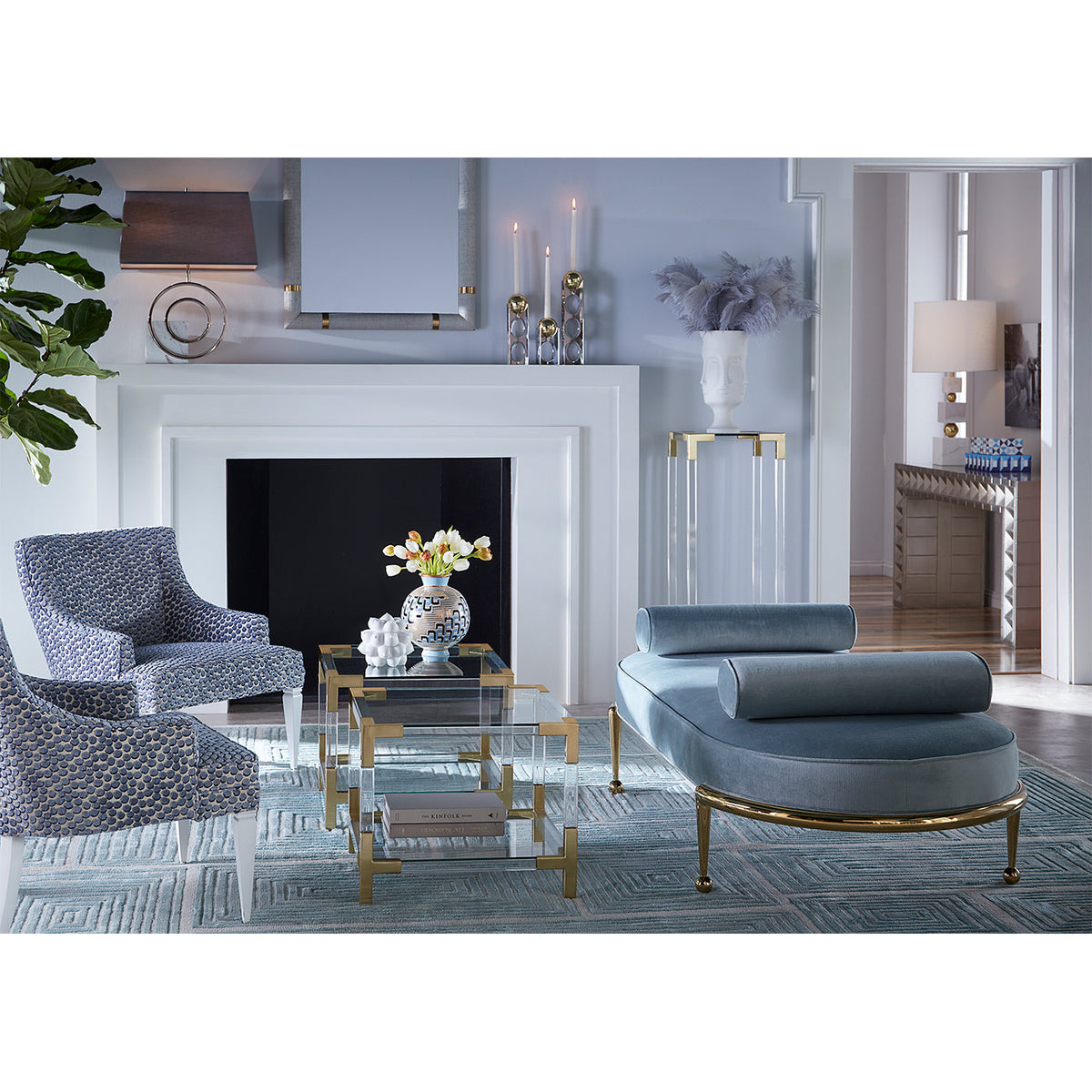 Acrylic Accent Table, Clear Two-Tier Brass Cube Side Table