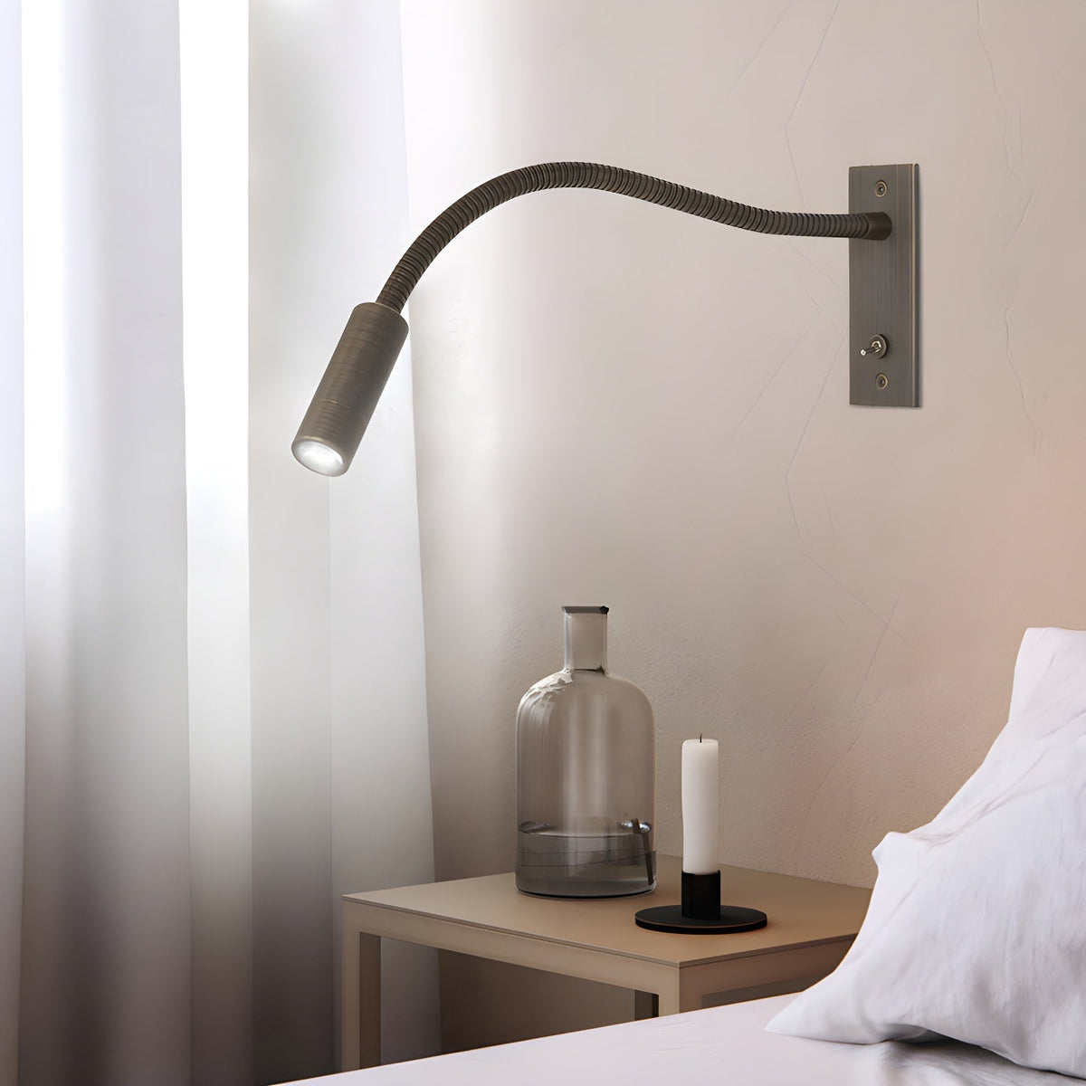 Gooseneck Wall Sconce, Adjustable LED Reading Light for Bed