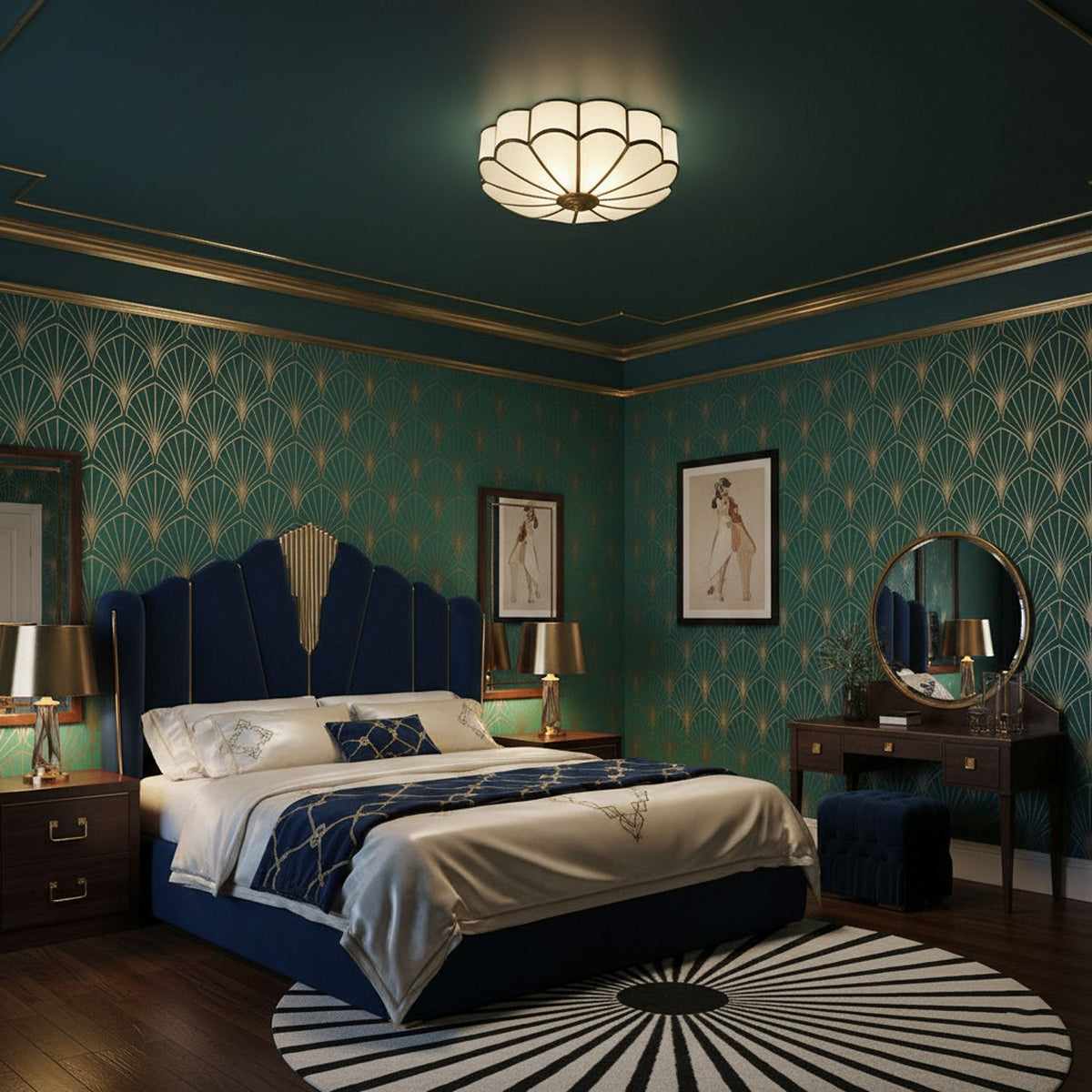 Brass Flower Semi Flush Mount Ceiling Light, Frosted Glass