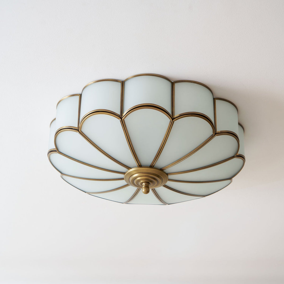 Brass Flower Semi Flush Mount Ceiling Light, Frosted Glass