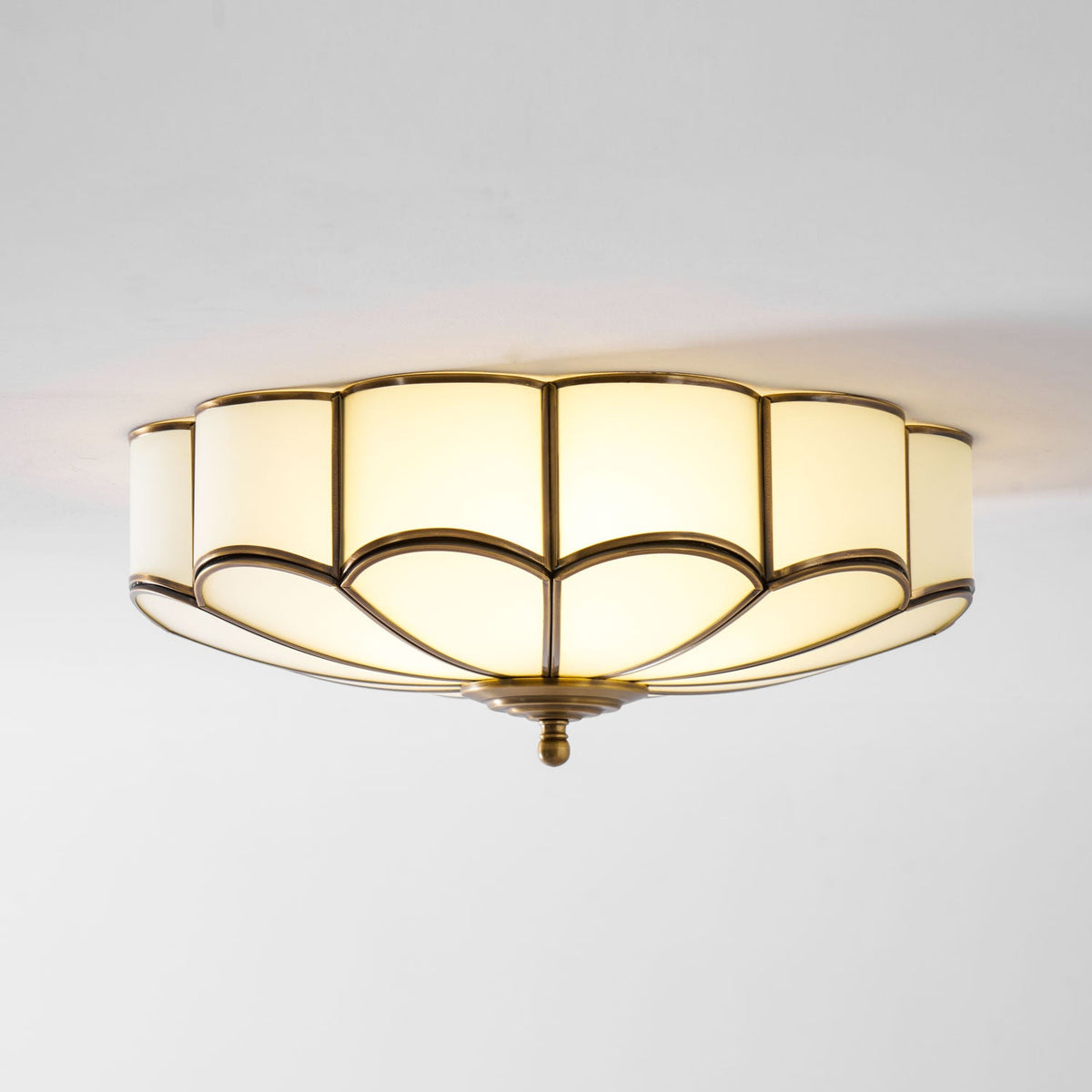 Brass Flower Semi Flush Mount Ceiling Light, Frosted Glass