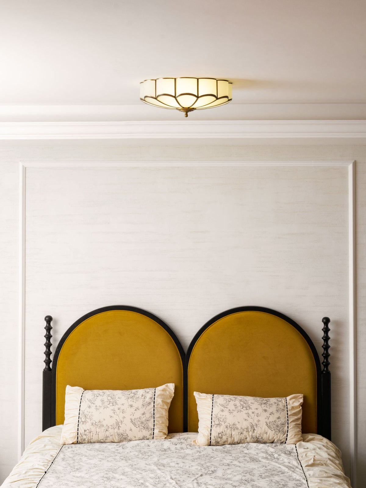 Brass Flower Semi Flush Mount Ceiling Light, Frosted Glass