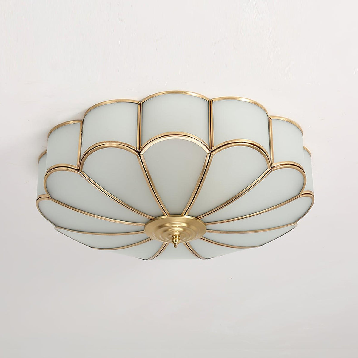 Brass Flower Semi Flush Mount Ceiling Light, Frosted Glass