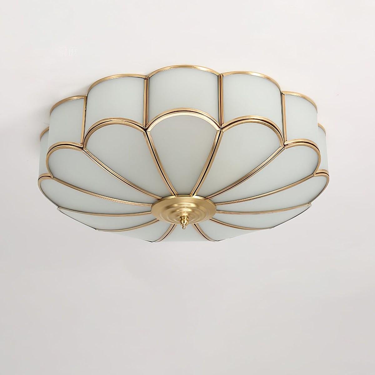 Brass Flower Semi Flush Mount Ceiling Light, Frosted Glass