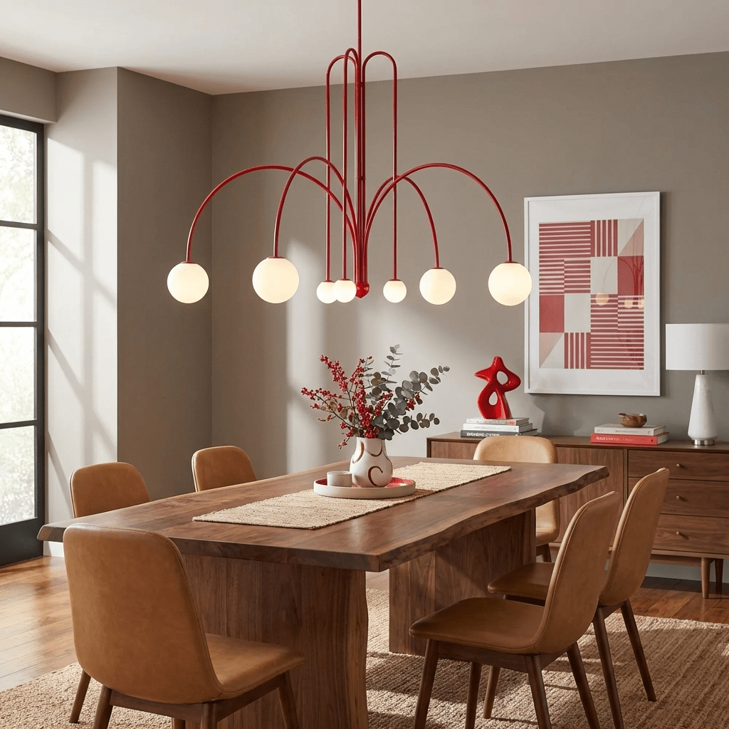 Modern Glass Ball Chandelier, 6-Light Red, Black or Copper