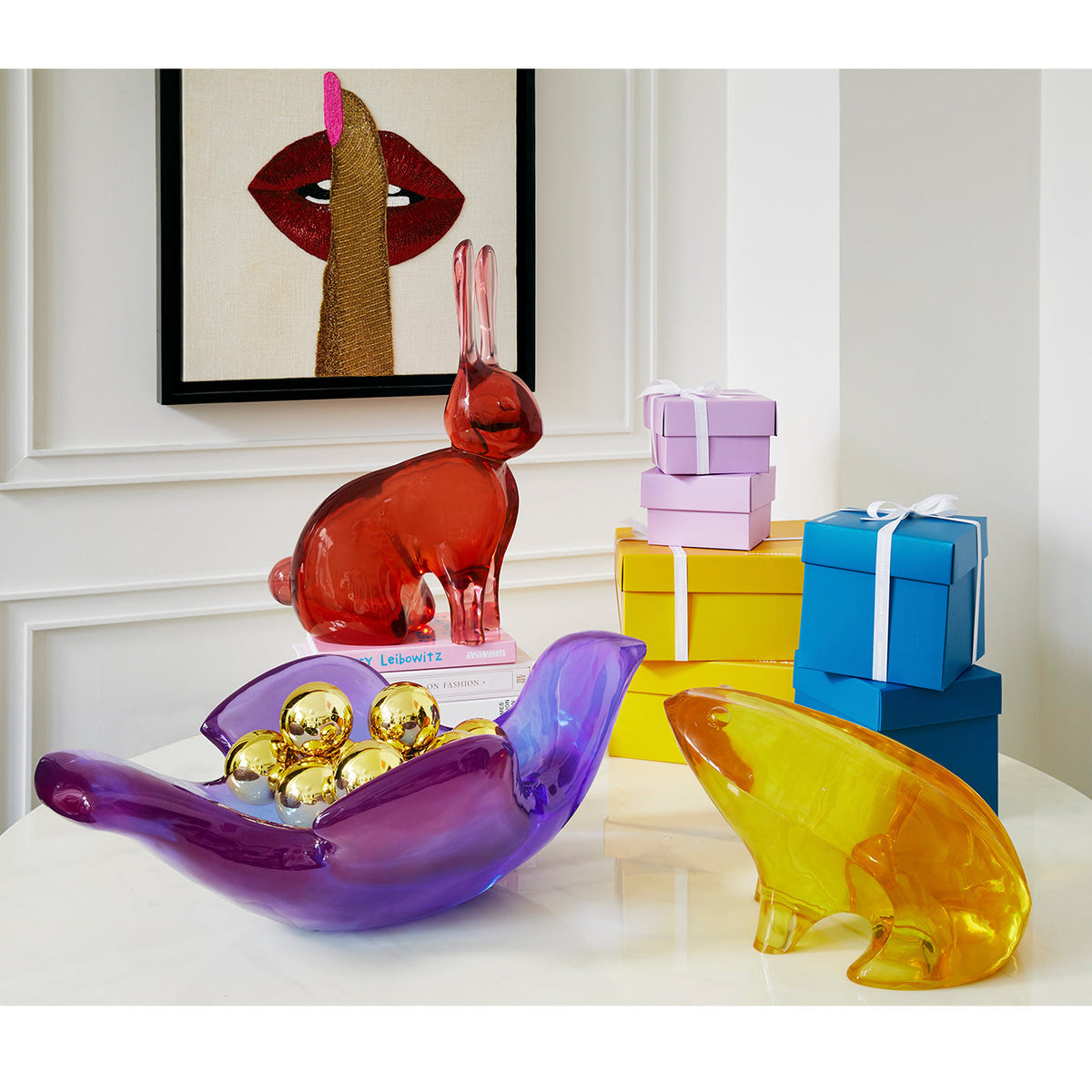 Acrylic Rabbit Sculpture, Giant Red Decorative Objet