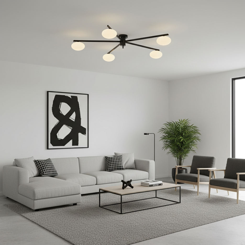 Sputnik Ceiling Light, Low Profile Oval Glass Flush Mount
