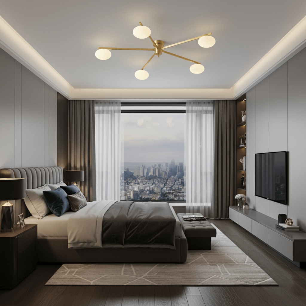 Sputnik Ceiling Light, Low Profile Oval Glass Flush Mount