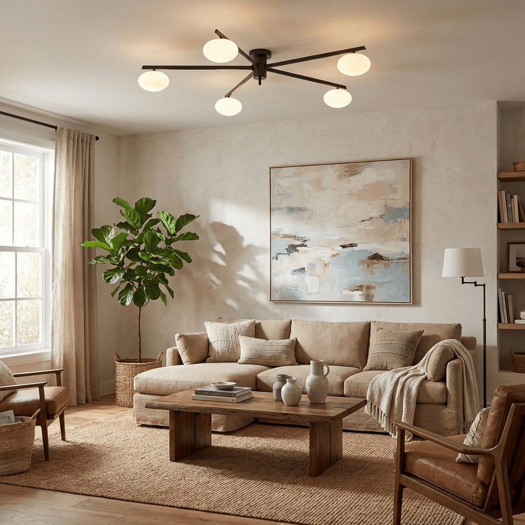 Sputnik Ceiling Light, Low Profile Oval Glass Flush Mount