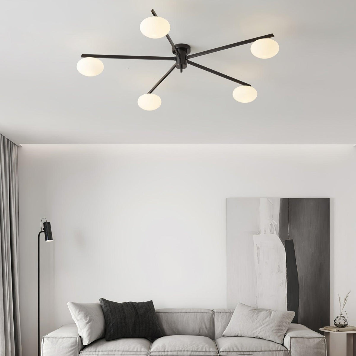 Sputnik Ceiling Light, Low Profile Oval Glass Flush Mount