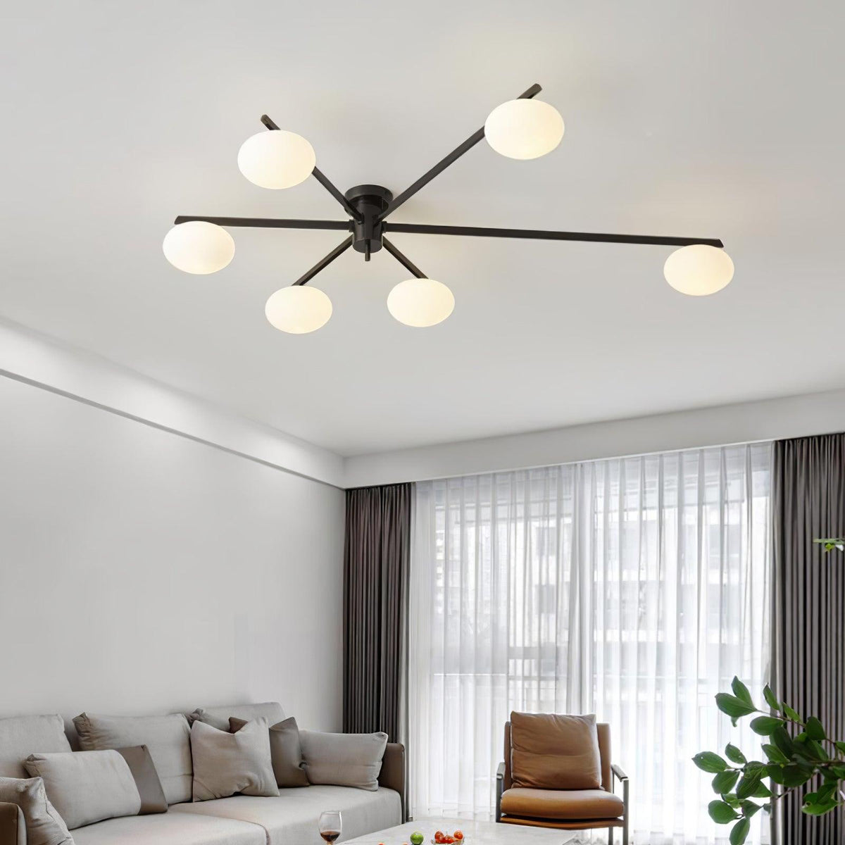 Sputnik Ceiling Light, Low Profile Oval Glass Flush Mount