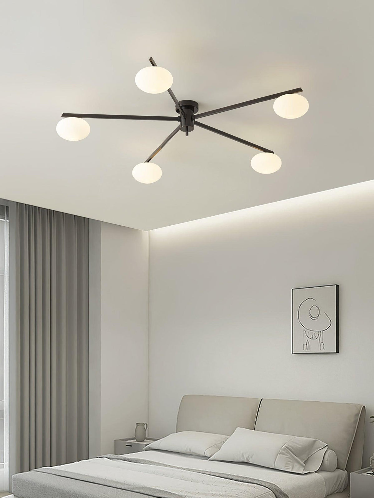 Sputnik Ceiling Light, Low Profile Oval Glass Flush Mount
