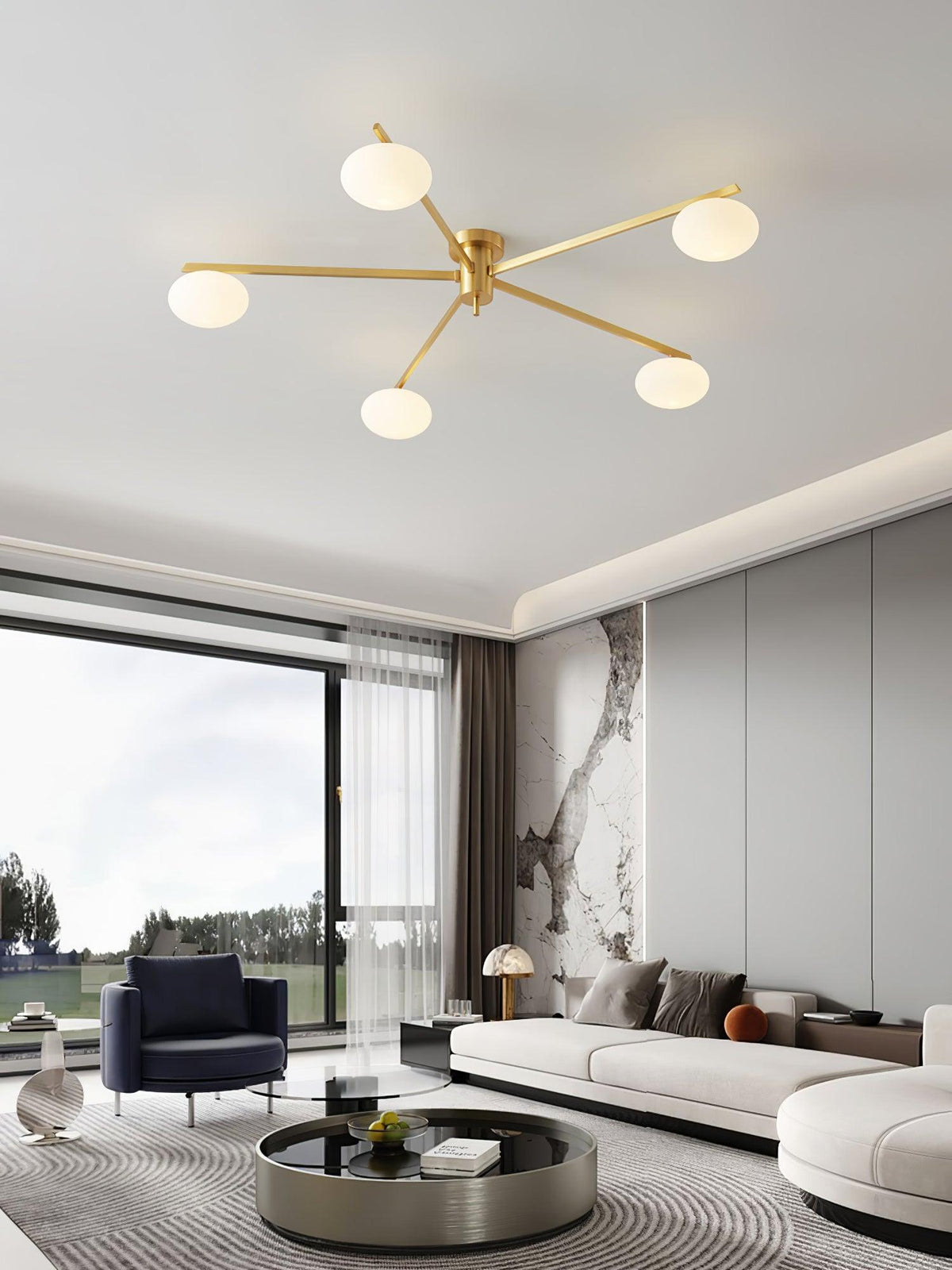 Sputnik Ceiling Light, Low Profile Oval Glass Flush Mount