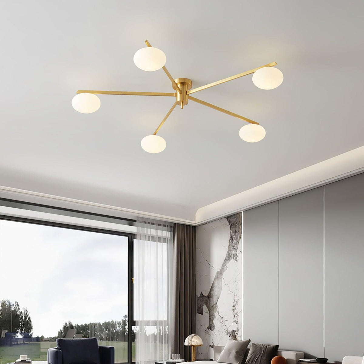 Sputnik Ceiling Light, Low Profile Oval Glass Flush Mount
