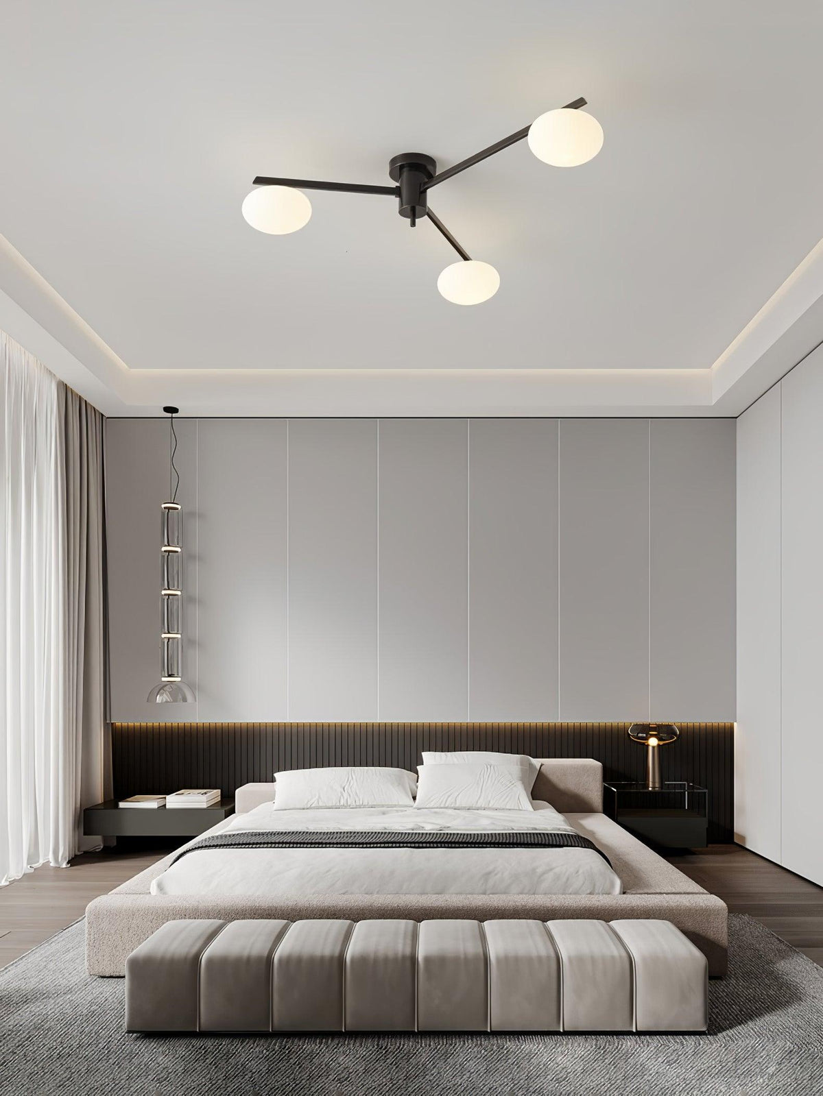Sputnik Ceiling Light, Low Profile Oval Glass Flush Mount