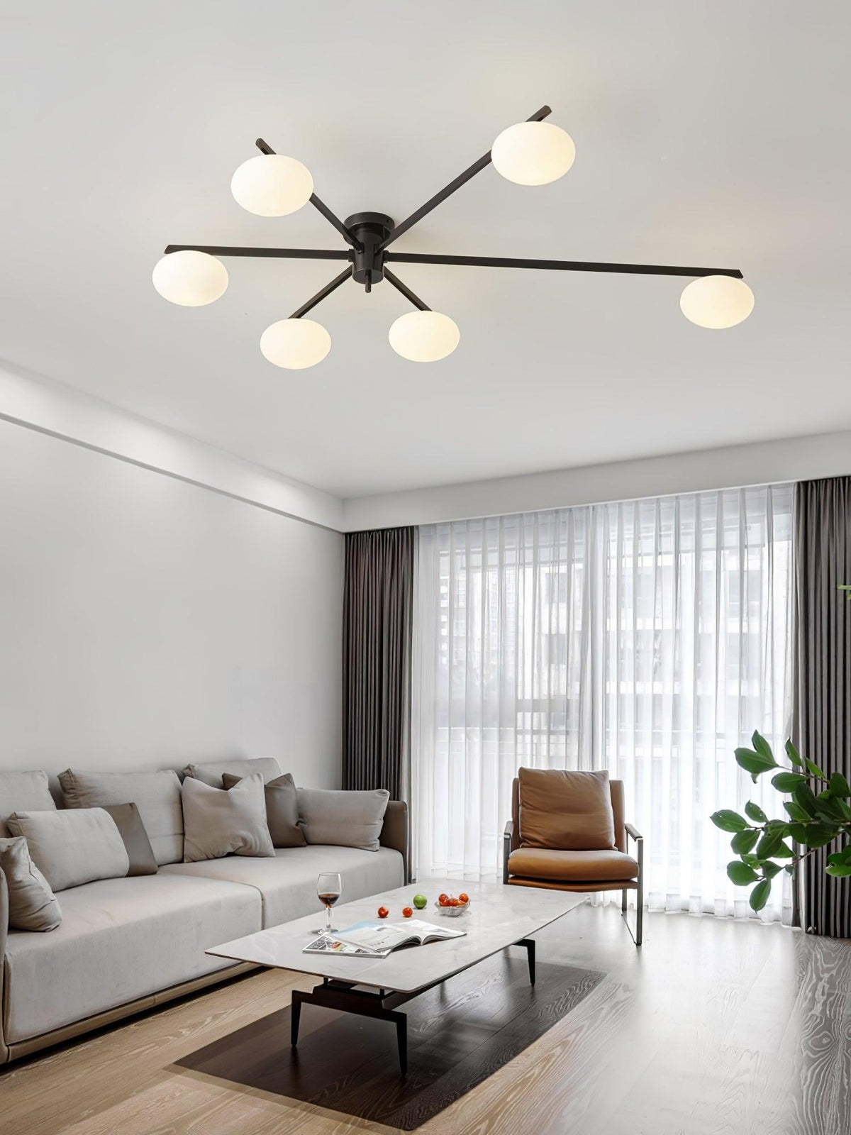 Sputnik Ceiling Light, Low Profile Oval Glass Flush Mount