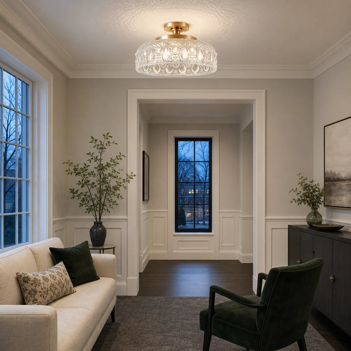 Textured Glass Ceiling Light, Carved Disc Flush Mount
