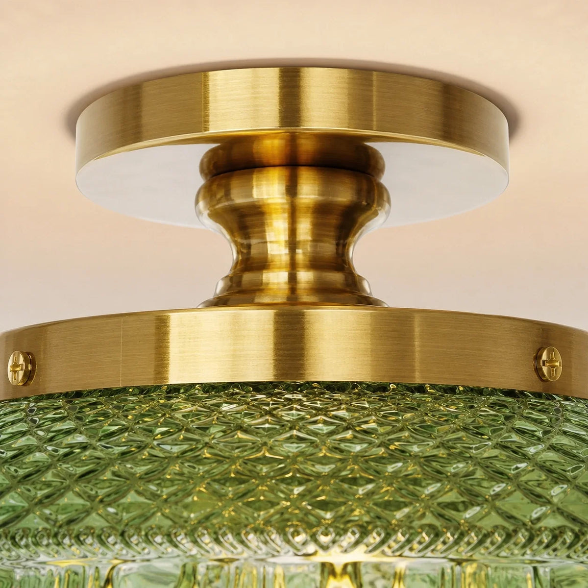 Textured Glass Ceiling Light, Carved Disc Flush Mount