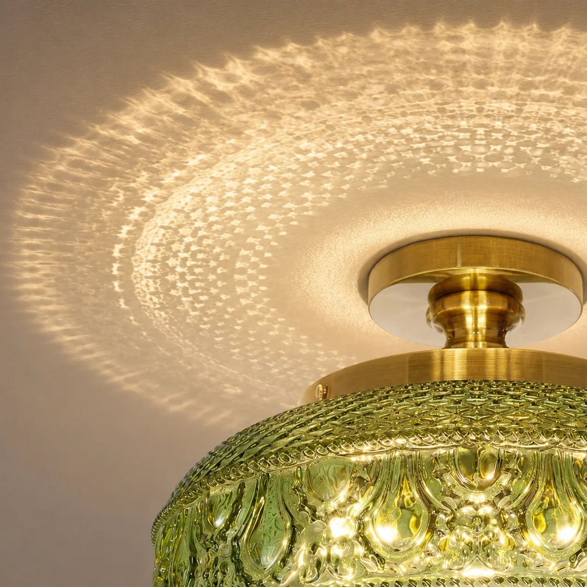 Textured Glass Ceiling Light, Carved Disc Flush Mount