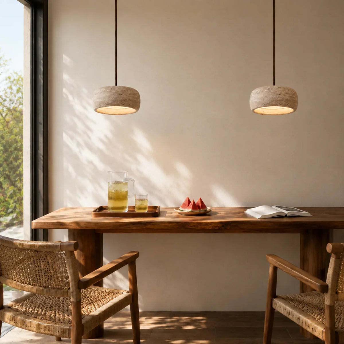 Travertine Pendant Light, Natural Stone 1, 2 or 3 Light