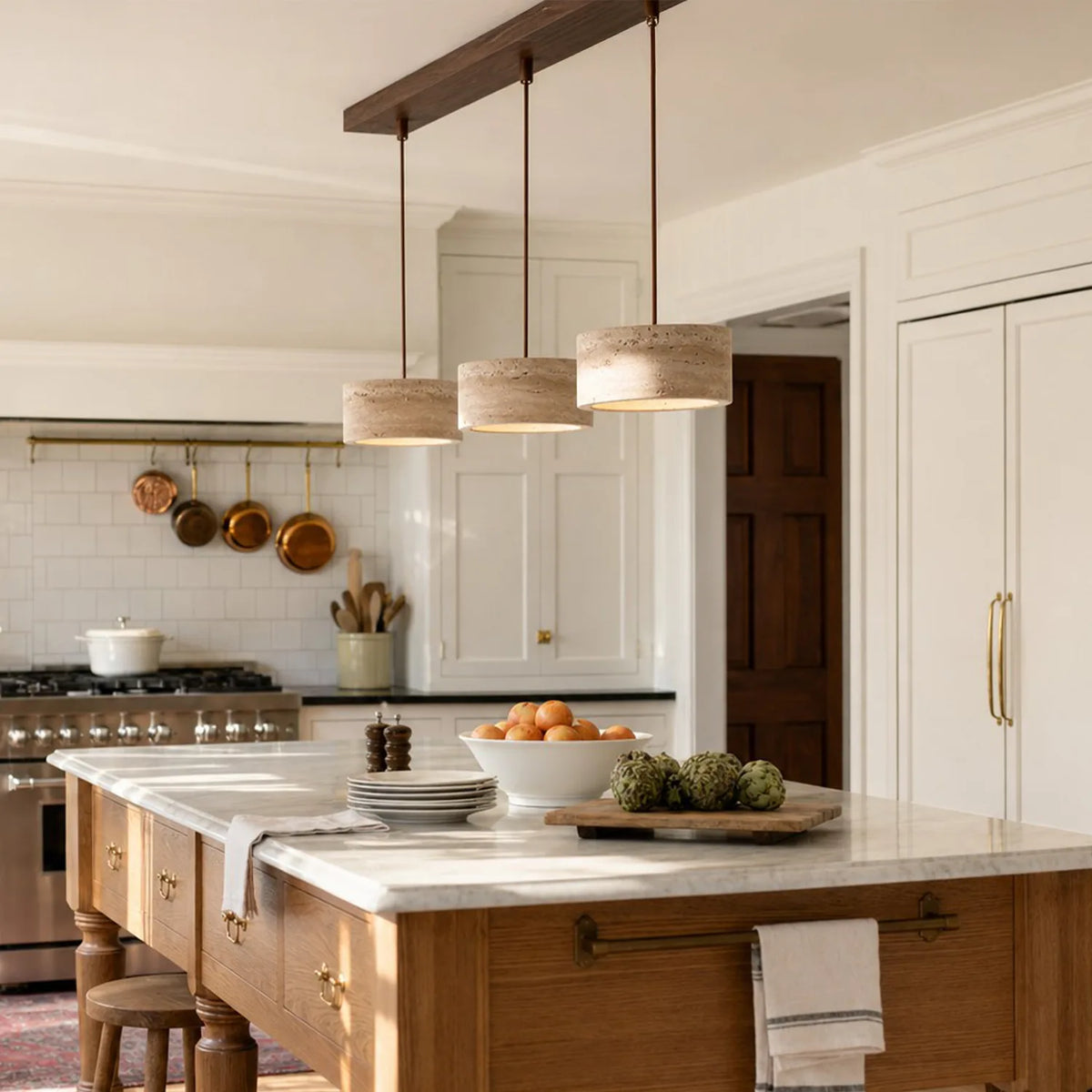 Travertine Pendant Light, Natural Stone 1, 2 or 3 Light
