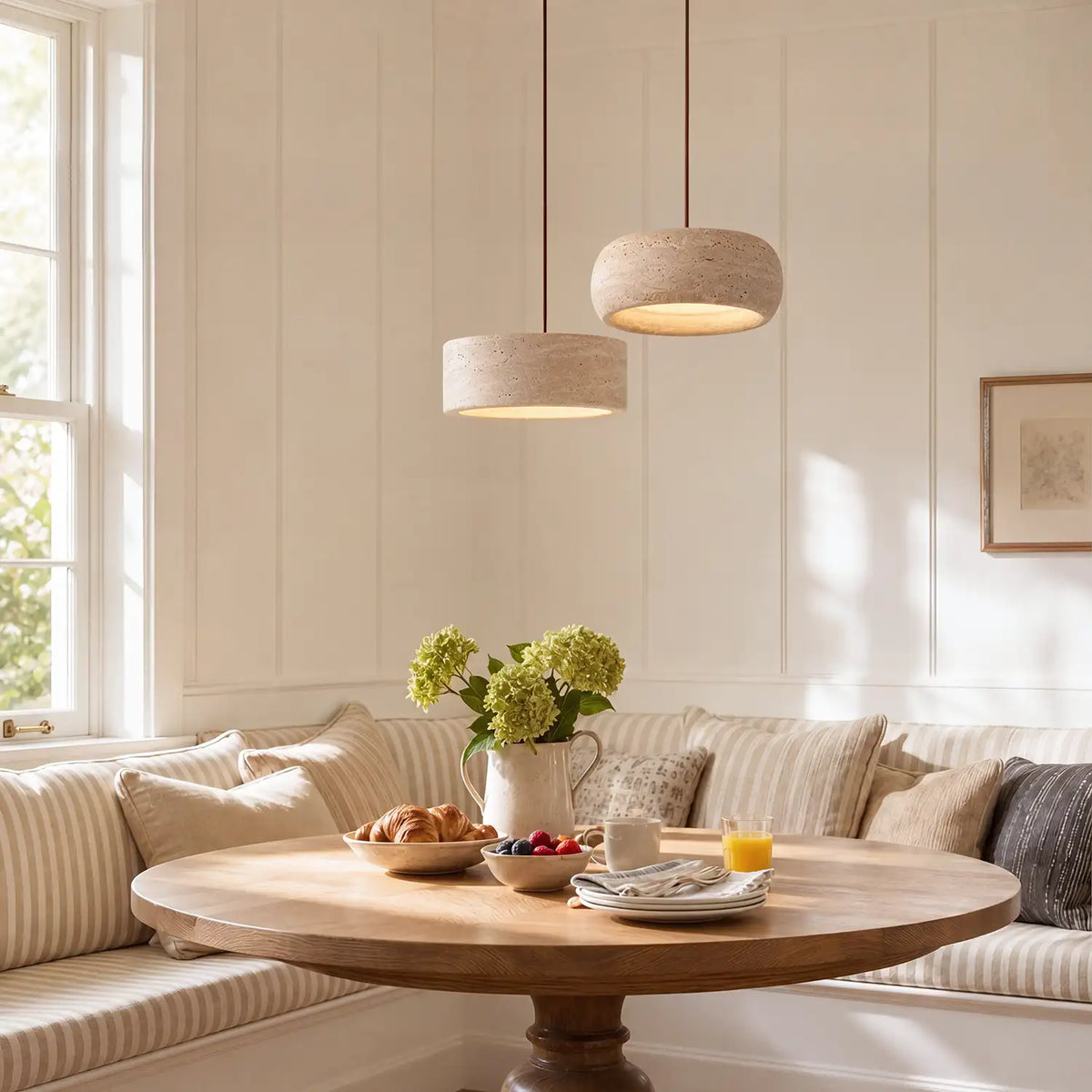 Travertine Pendant Light, Natural Stone 1, 2 or 3 Light