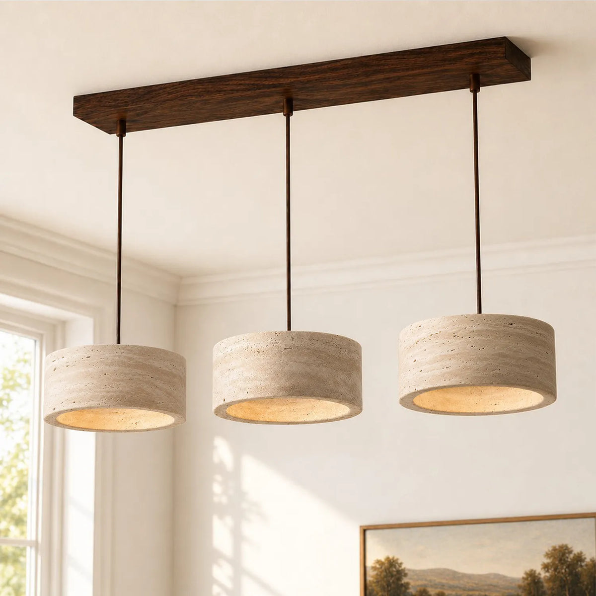 Travertine Pendant Light, Natural Stone 1, 2 or 3 Light