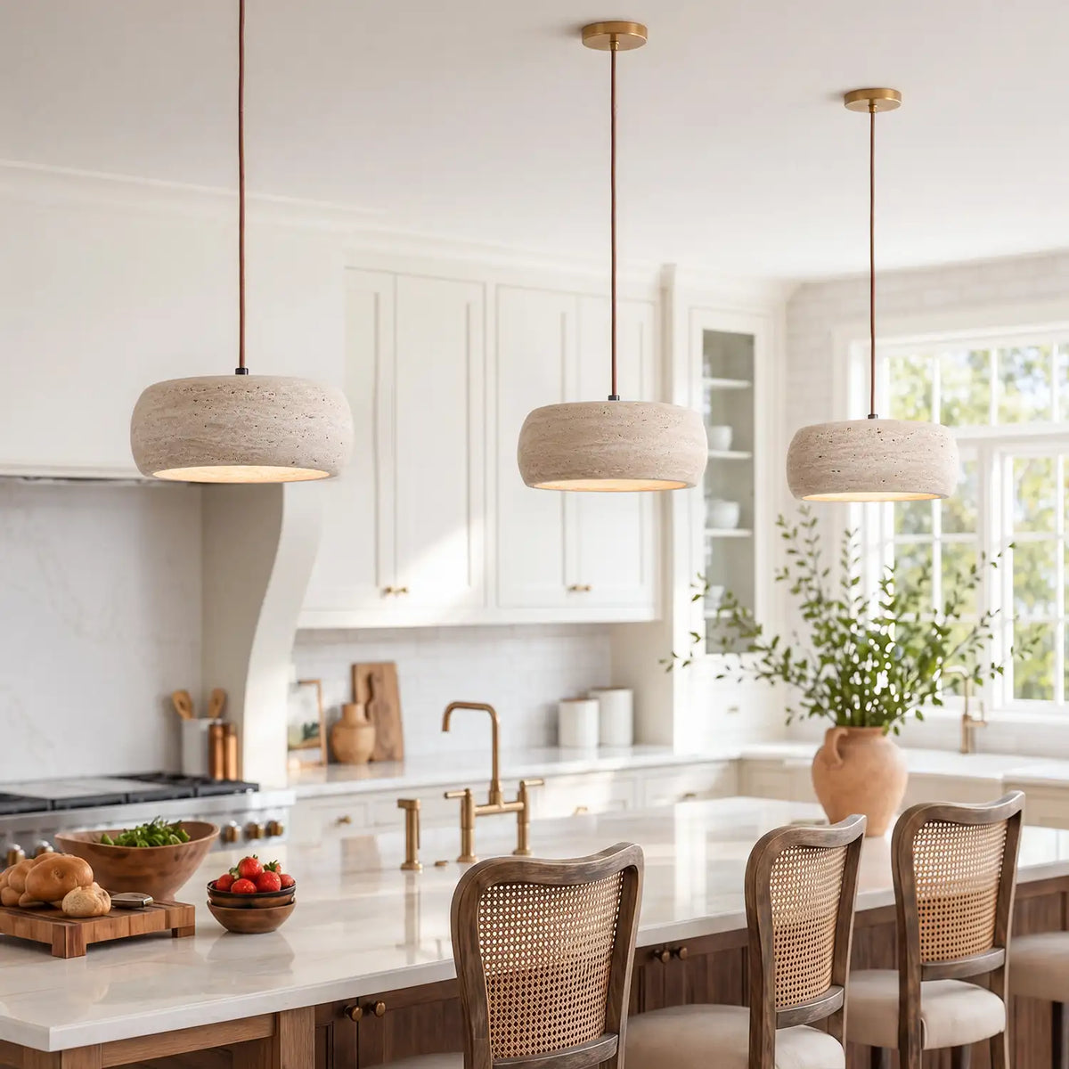Travertine Pendant Light, Natural Stone 1, 2 or 3 Light