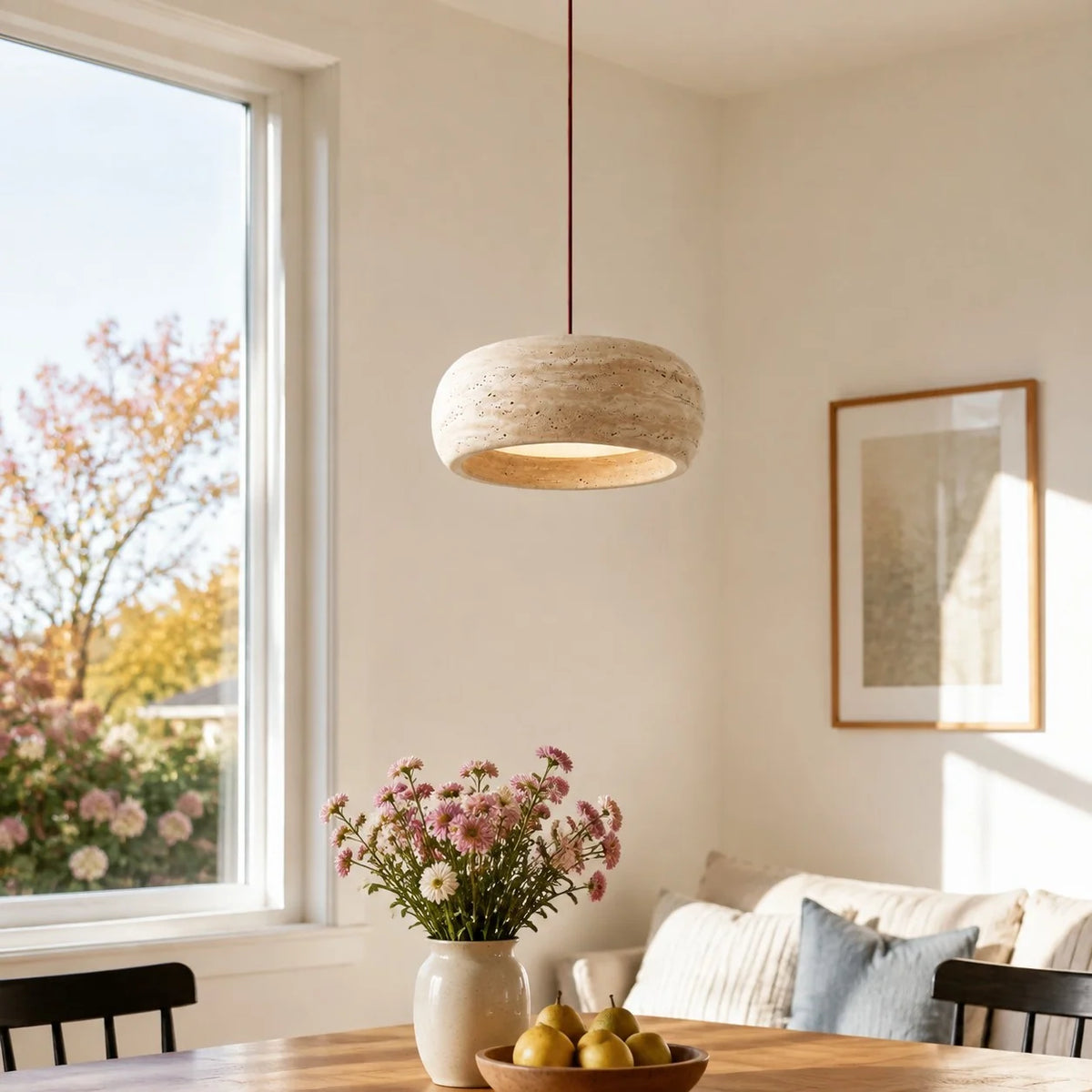 Travertine Pendant Light, Natural Stone 1, 2 or 3 Light