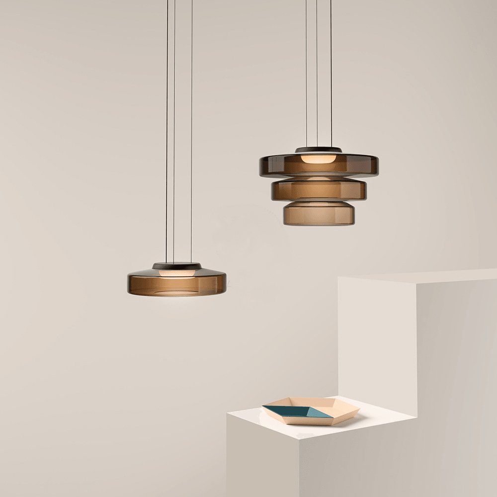 Layered Glass Disc Pendant Light, Mouth-Blown Tinted Shade