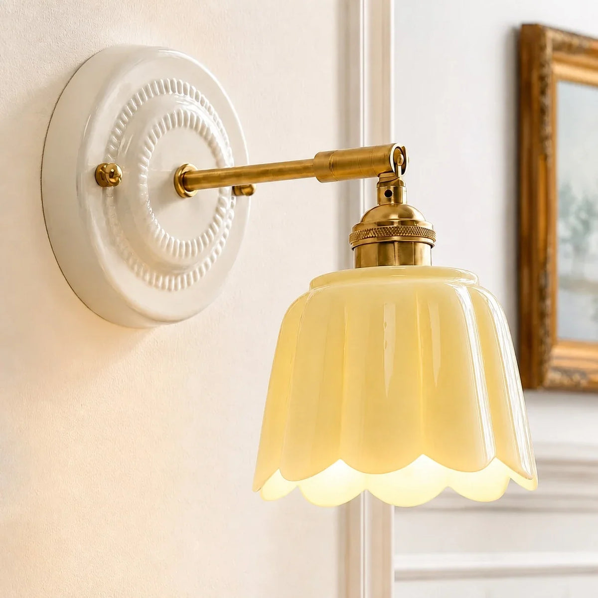 Ceramic Flower Wall Sconce, Vintage Brass, 1, 2 or 3 Light