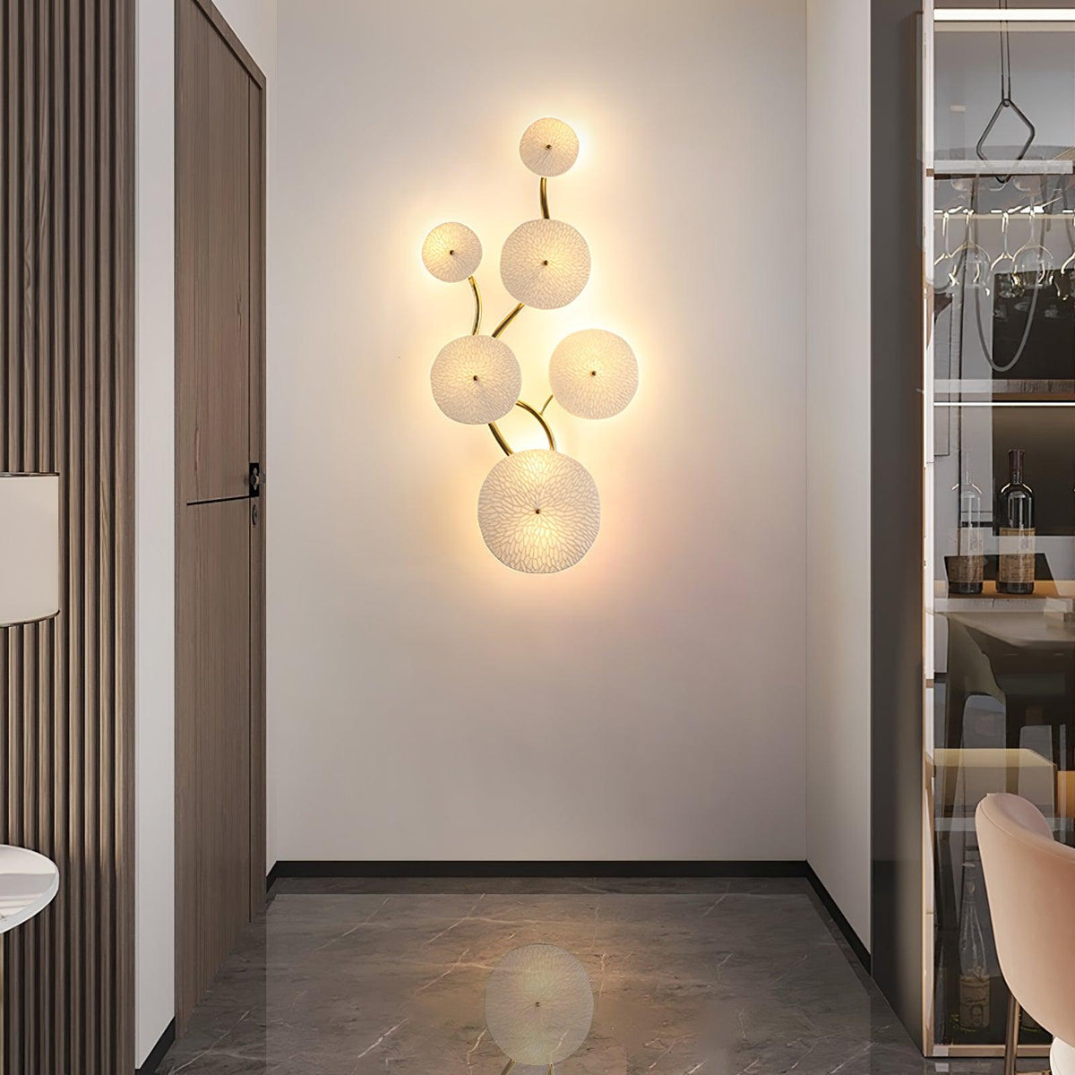 Lotus Wall Light, Ceramic Petal Gold Cascading Wall Sconce